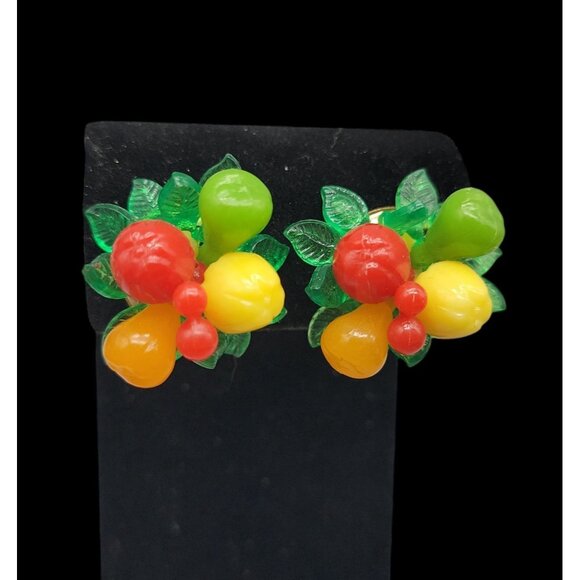 Carmen Miranda Fruit Salad Clip On Earrings Hong Kong Vintage Tutti Fruitti - Picture 11 of 15